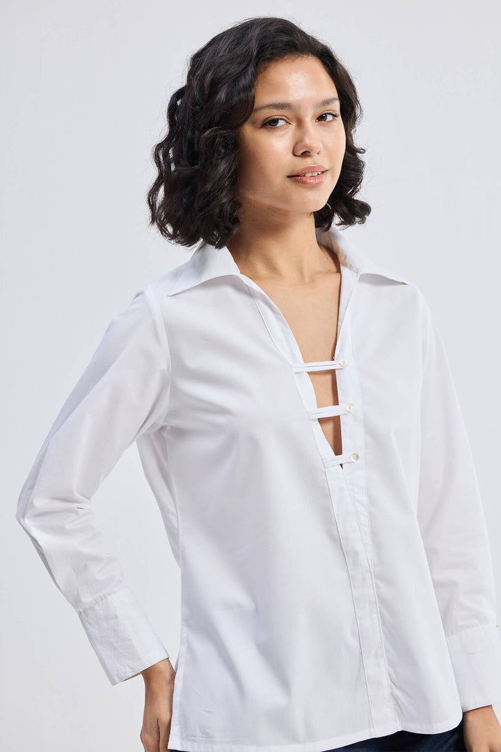 Crisp Details Button-Down Shirt | White