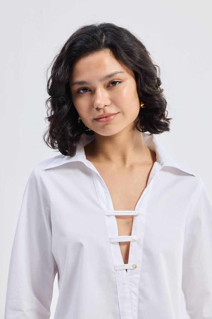 Crisp Details Button-Down Shirt | White