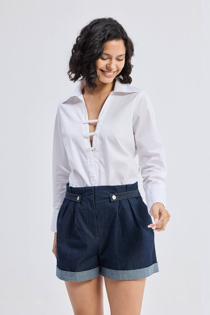 Crisp Details Button-Down Shirt | White