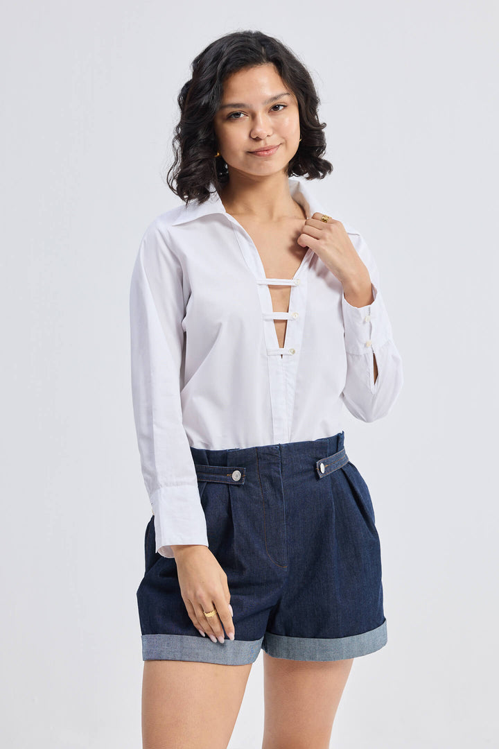Crisp Details Button-Down Shirt | White