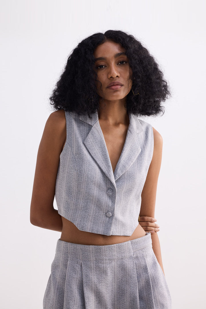 Cropped Cotton Tweed Vest | Grey