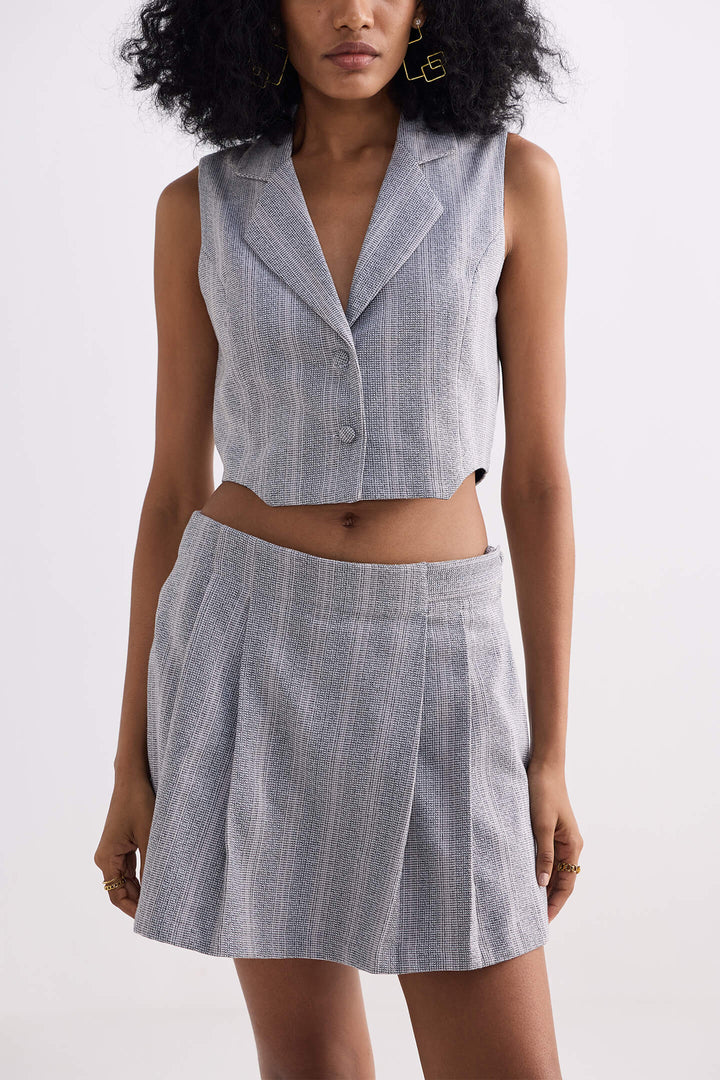 Cropped Cotton Tweed Vest | Grey