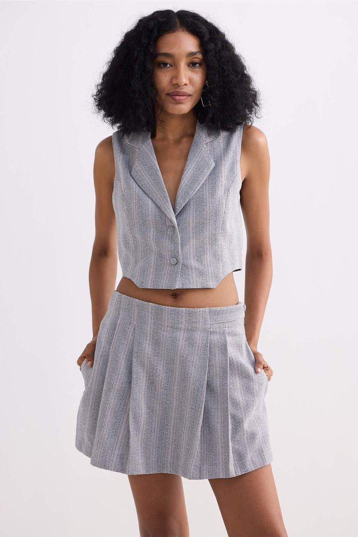 Cropped Cotton Tweed Vest | Grey