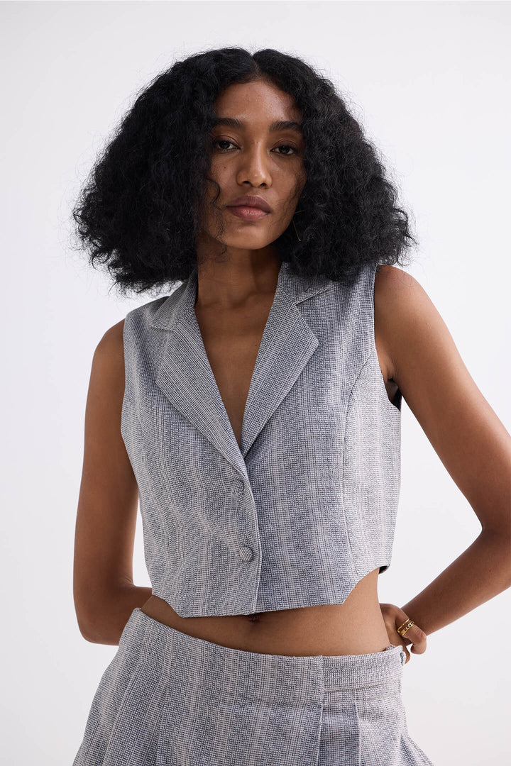 Cropped Cotton Tweed Vest | Grey