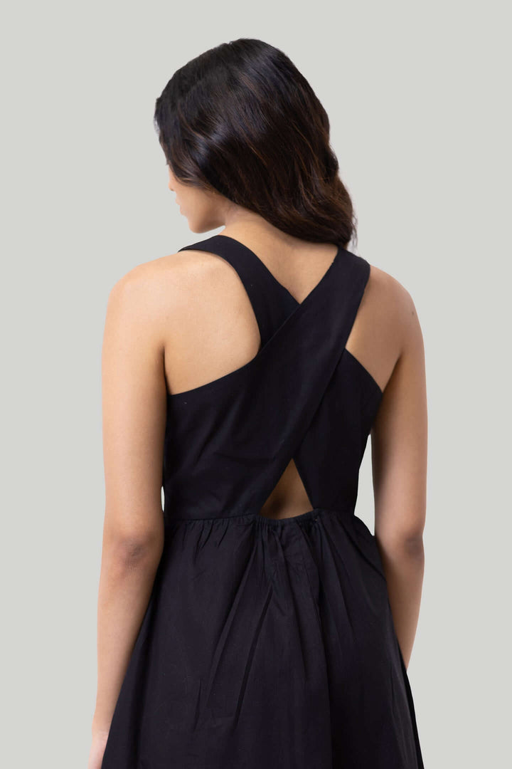 Cross-back Midi Dress - Black