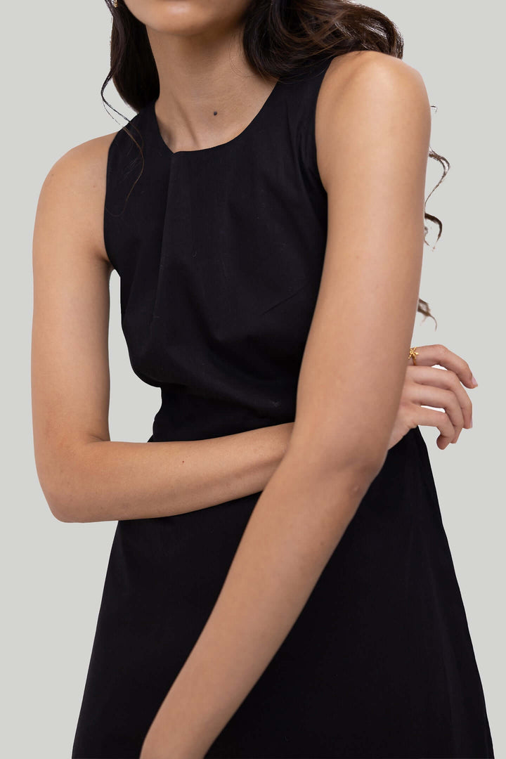 Cross-back Midi Dress - Black