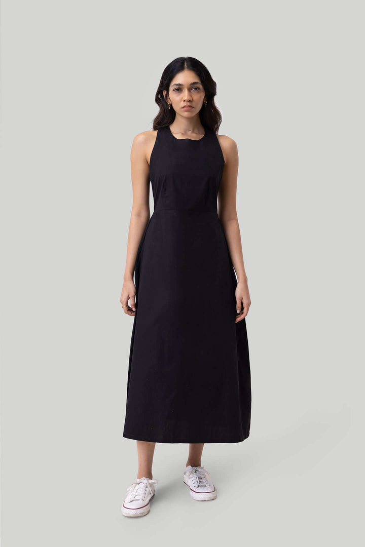 Cross-back Midi Dress - Black