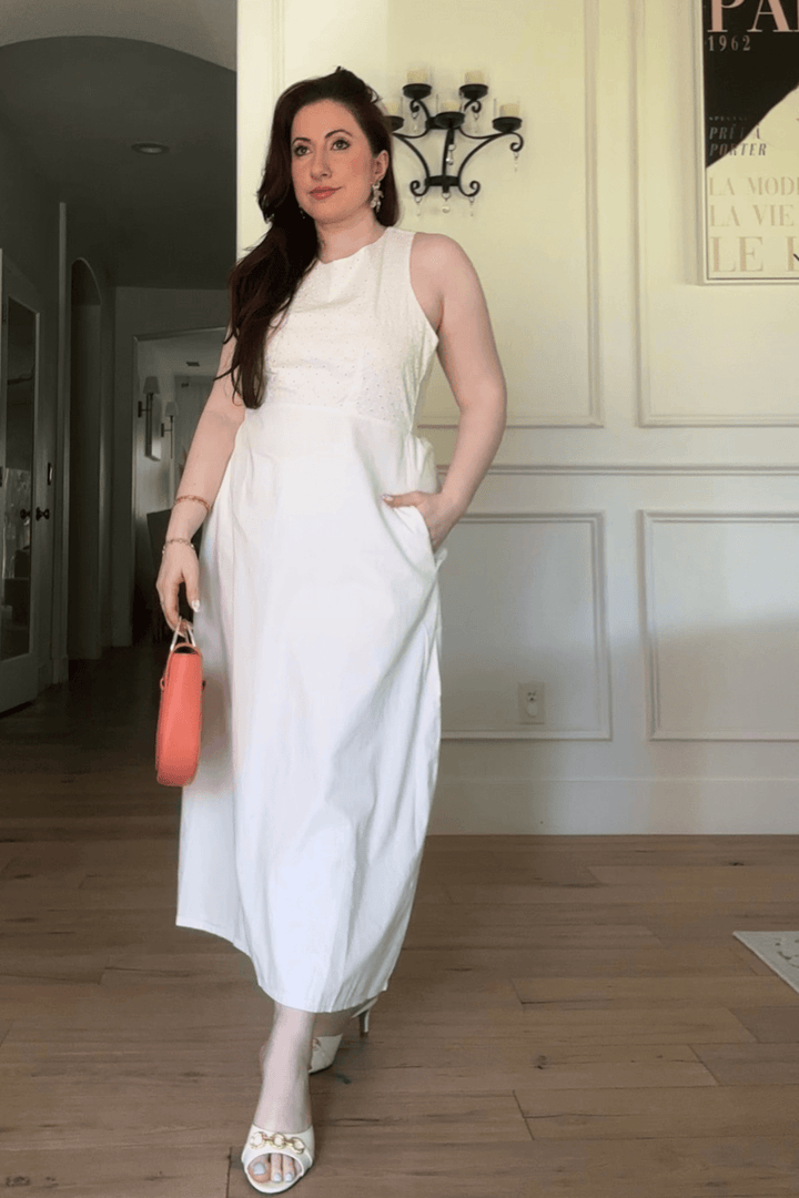 Cross-back Midi Dress - Eyelet Embroidery