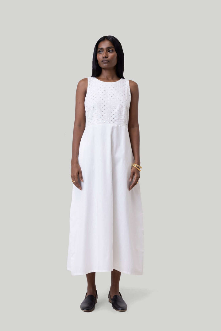 Cross-back Midi Dress - Eyelet Embroidery