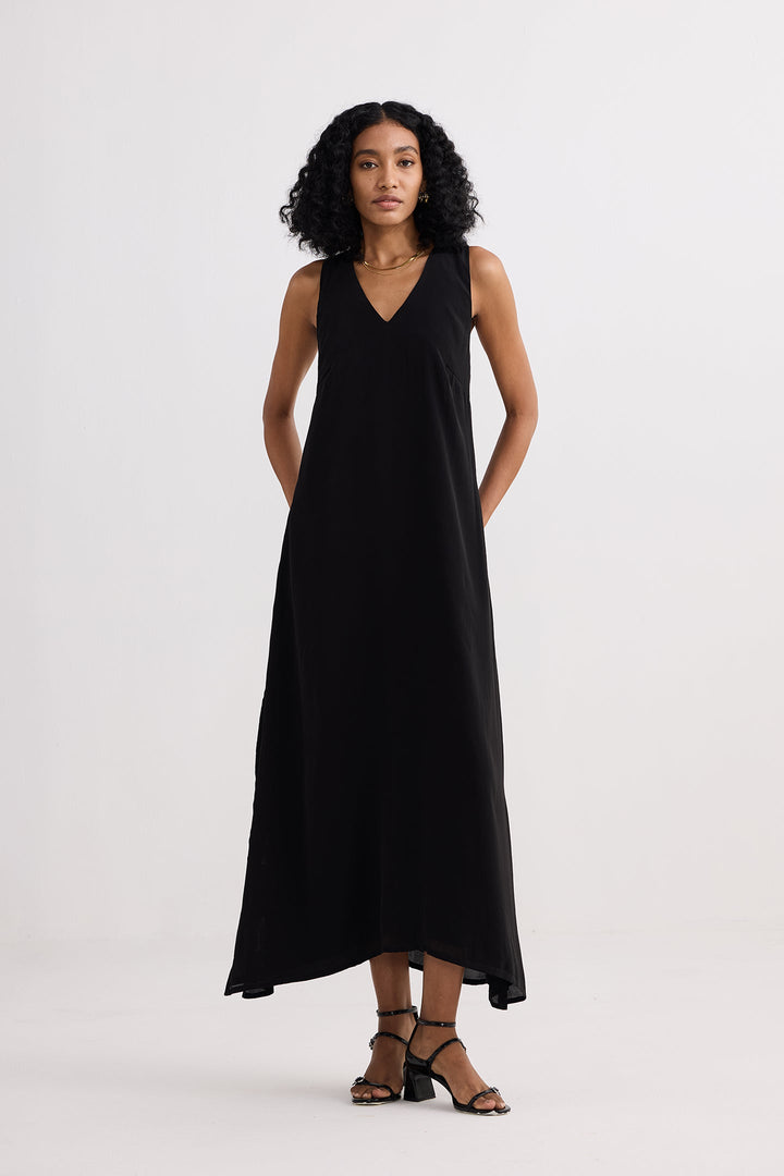 Crossed in Chic Sleeveless Maxi Dress | Black