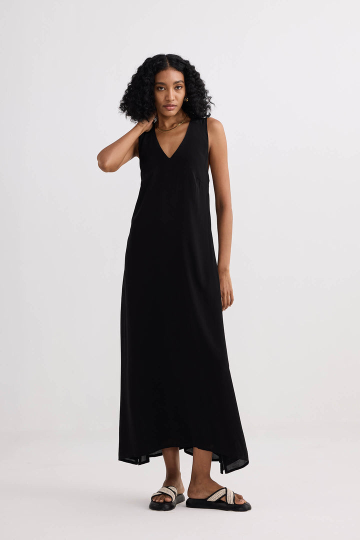 Crossed in Chic Sleeveless Maxi Dress | Black