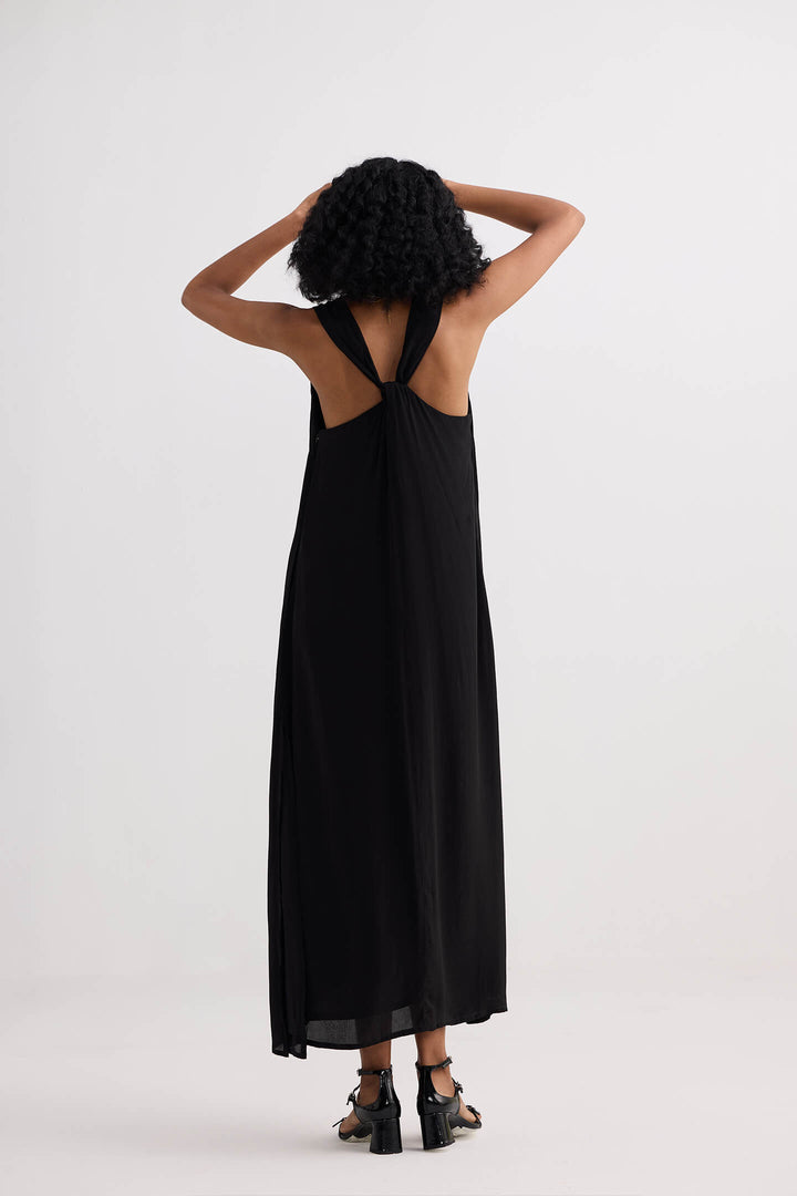 Crossed in Chic Sleeveless Maxi Dress | Black