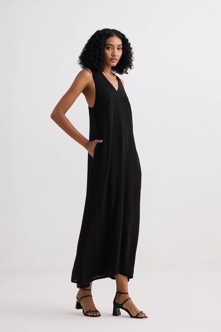 Crossed in Chic Sleeveless Maxi Dress | Black
