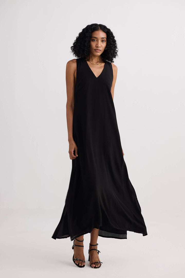 Crossed in Chic Sleeveless Maxi Dress | Black