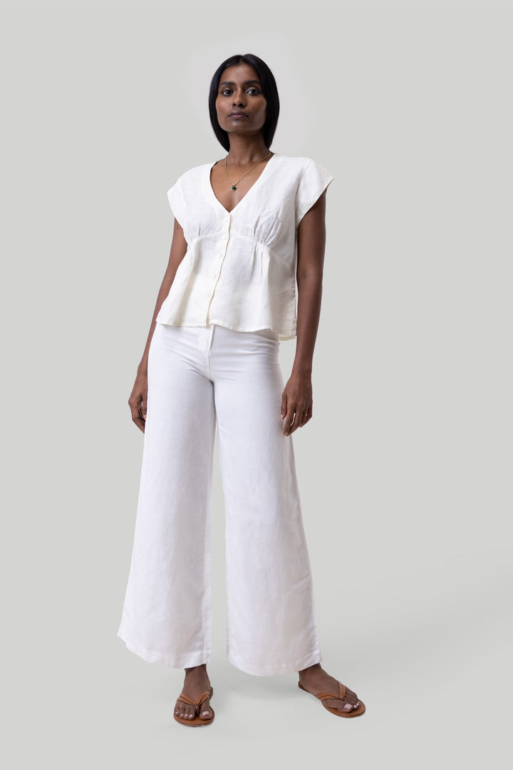 Deep V-neck Top - Off-white