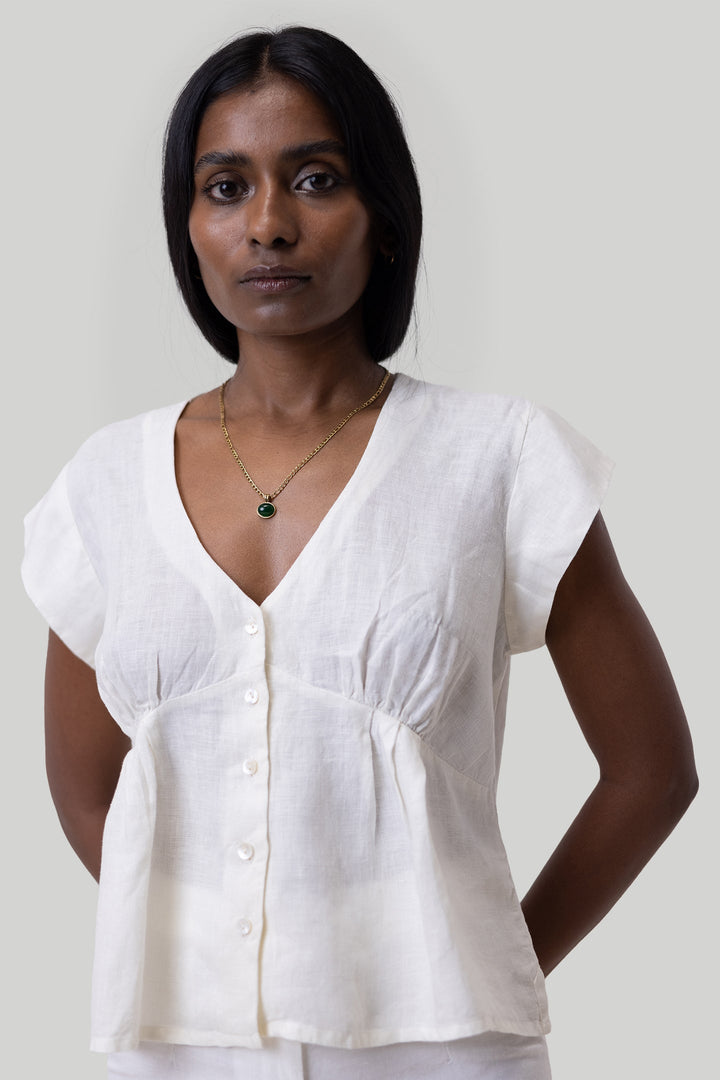 Deep V-neck Top - Off-white