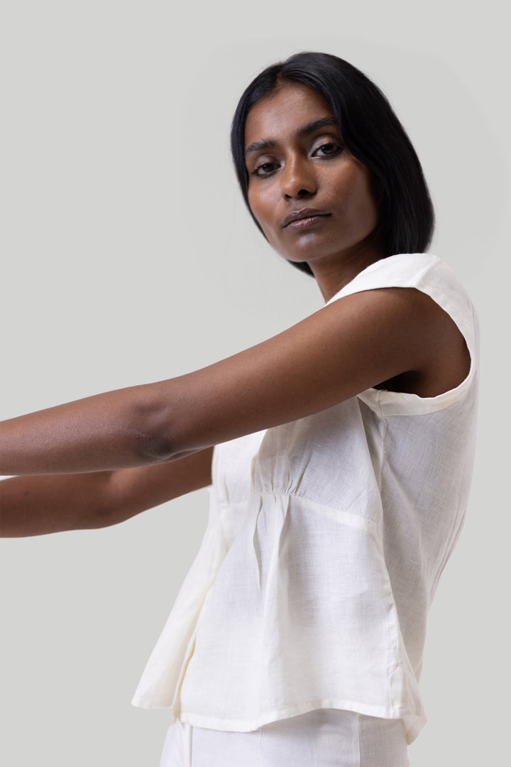 Deep V-neck Top - Off-white