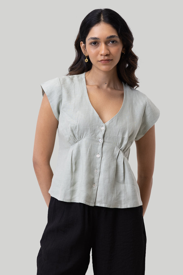 Deep V-neck Top - Light Olive