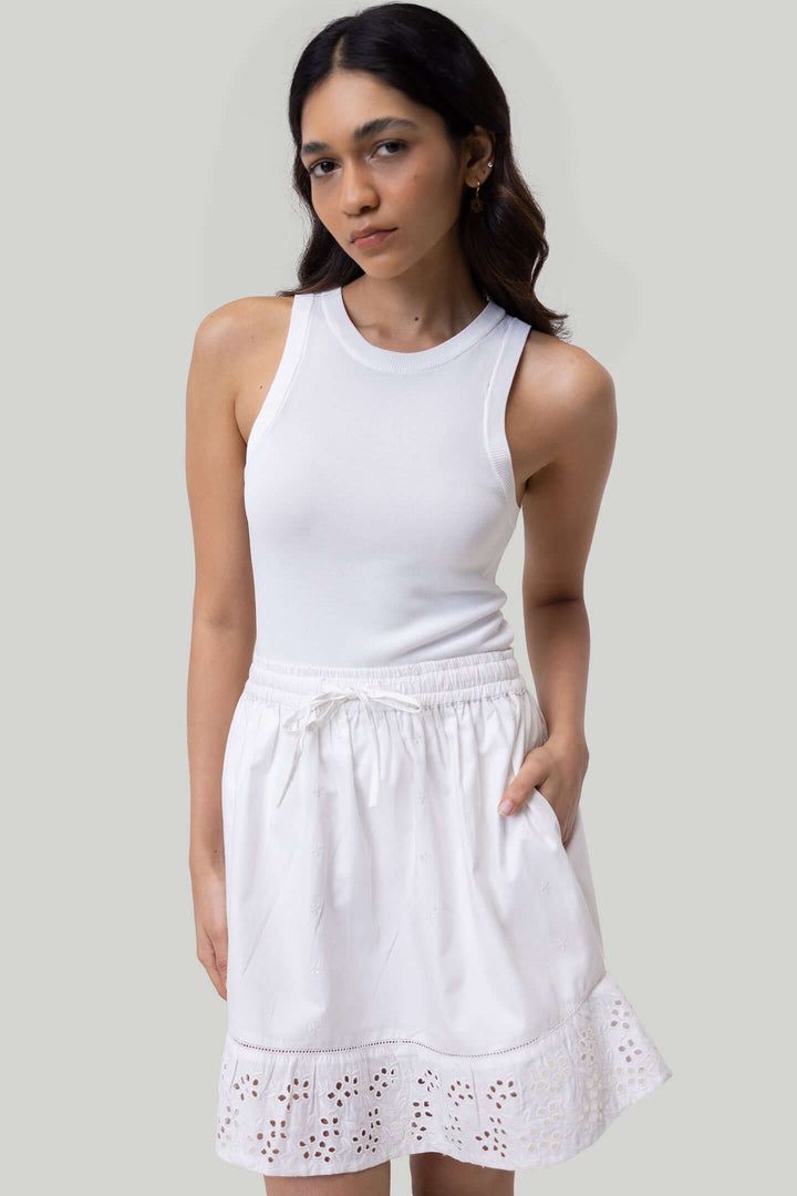 Drawstring Short Skirt - White