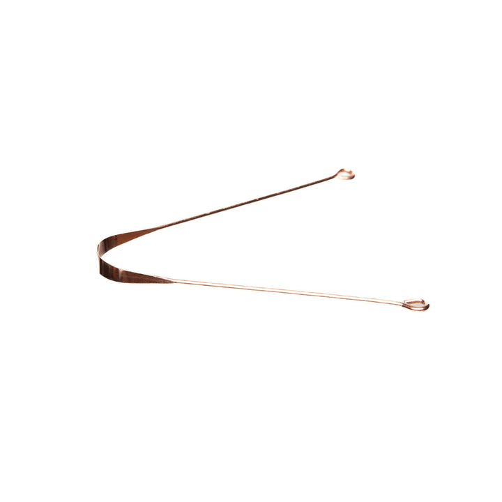 Copper tongue cleaner for Ayurvedic tongue scraping, removes toxins, promotes oral health, and freshens breath.