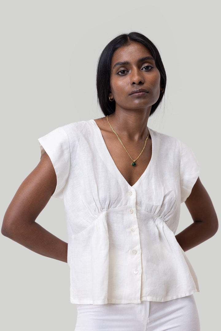 Deep V-neck Top - Off-white