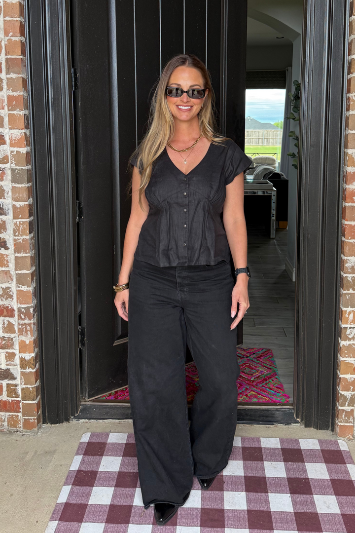 Deep V-Neck Short Top | Black