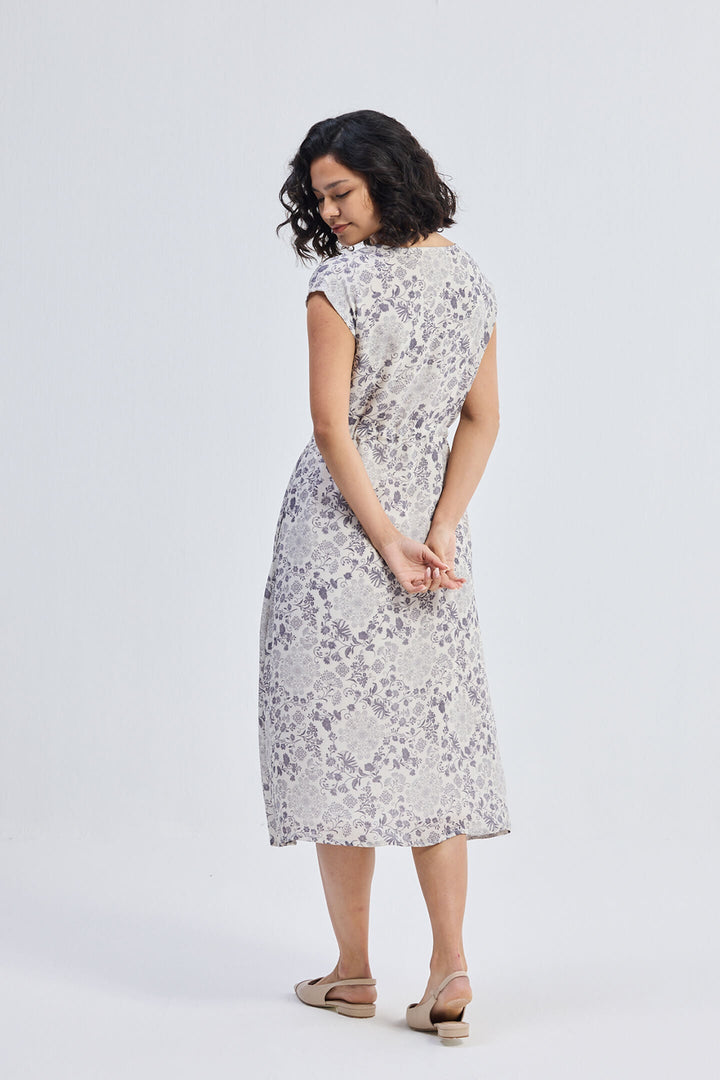 Deep V-Neck Gathered Dress | Florals