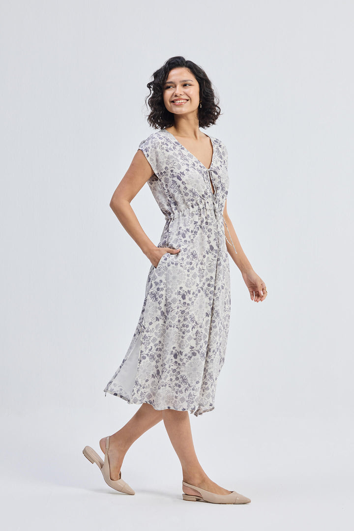 Deep V-Neck Gathered Dress | Florals