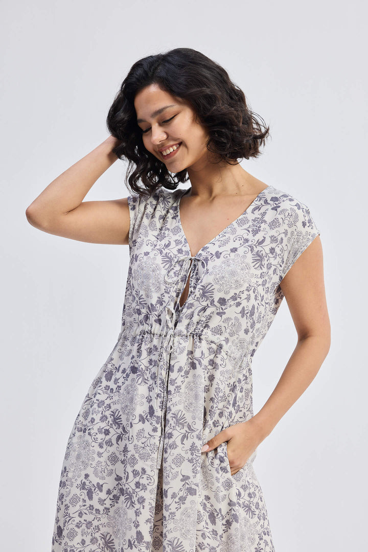 Deep V-Neck Gathered Dress | Florals