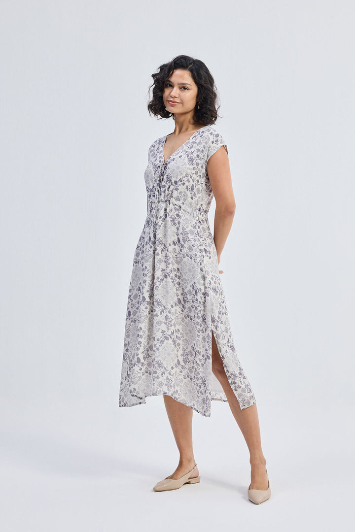 Deep V-Neck Gathered Dress | Florals