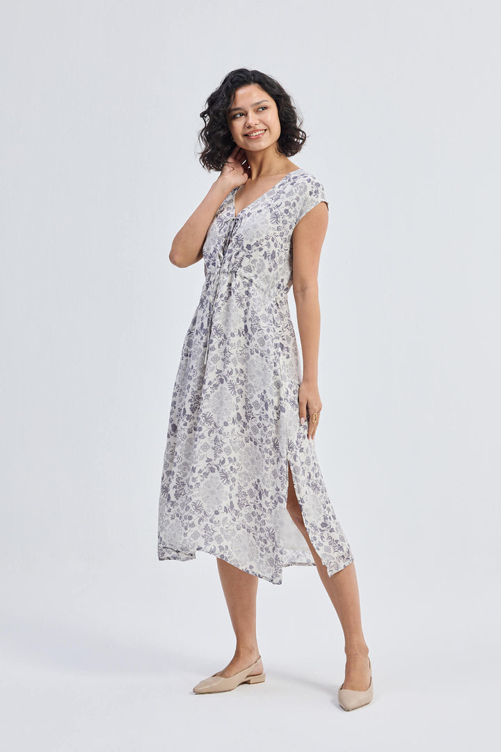 Deep V-Neck Gathered Dress | Florals