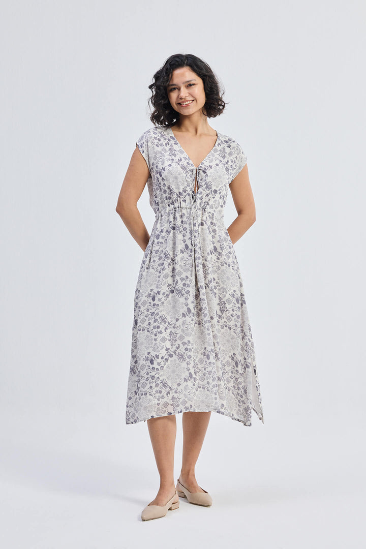 Deep V-Neck Gathered Dress | Florals