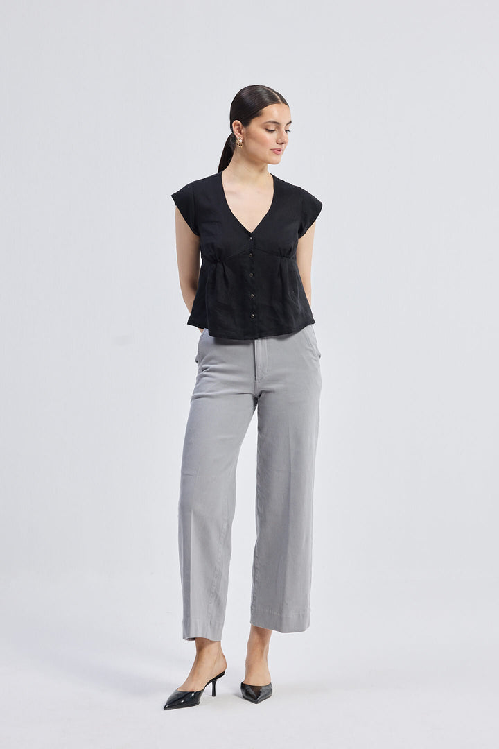 Deep V-Neck Short Top | Black