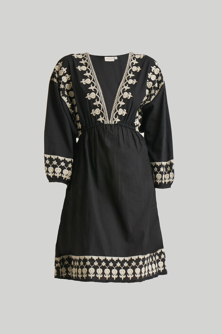 Deep V Embroidered Dress | Black