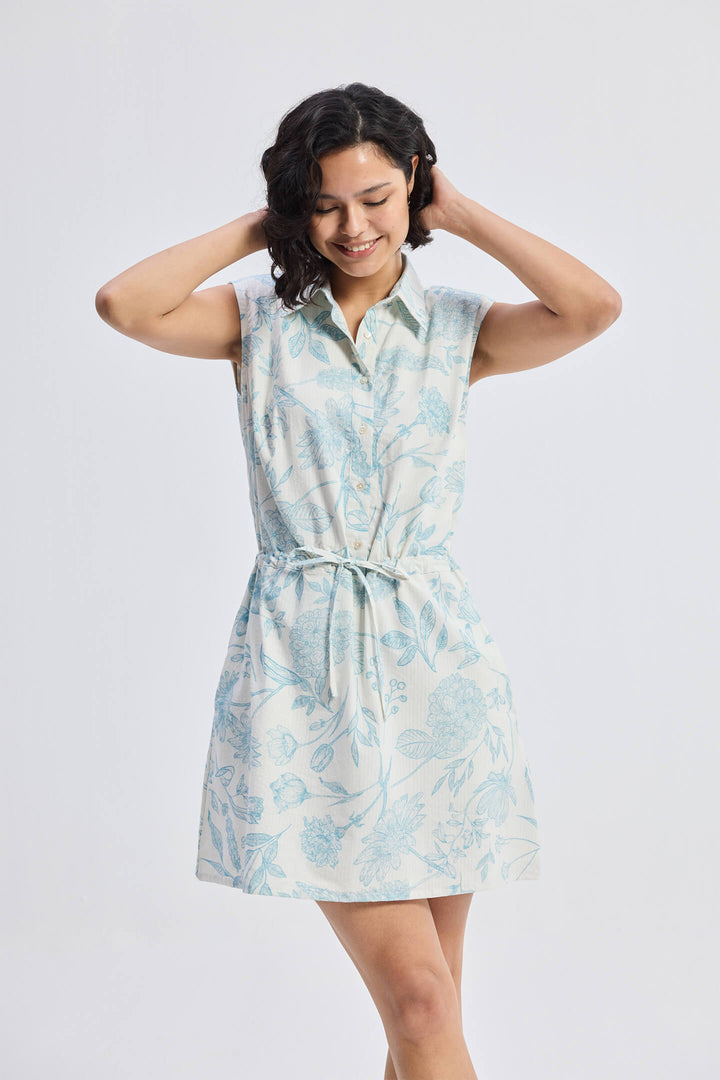 Drawstring Shirt Dress | Blue Florals