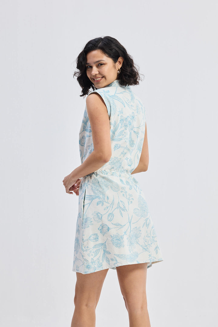 Drawstring Shirt Dress | Blue Florals