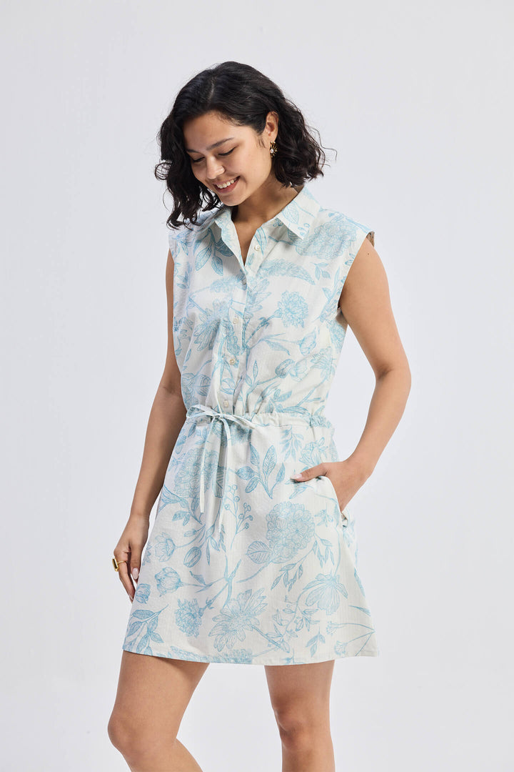 Drawstring Shirt Dress | Blue Florals