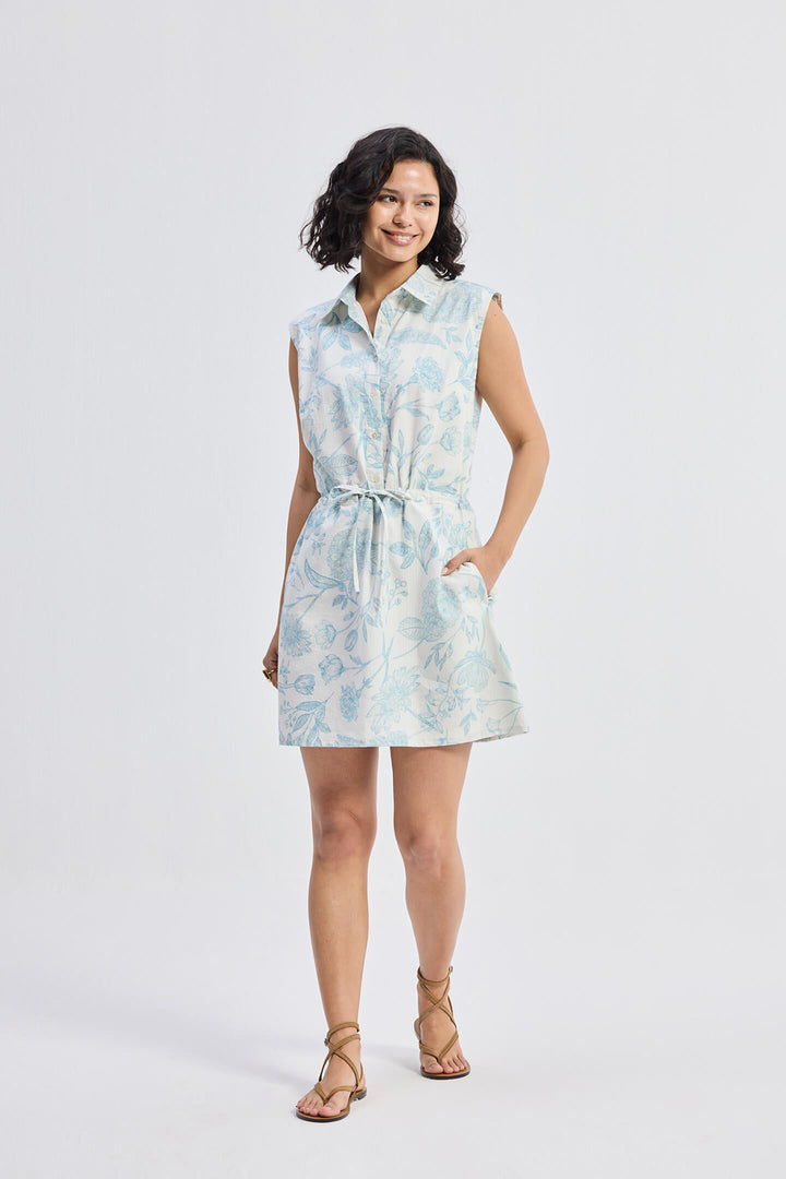 Drawstring Shirt Dress | Blue Florals