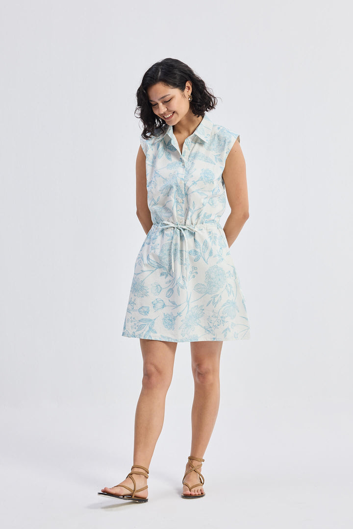 Drawstring Shirt Dress | Blue Florals