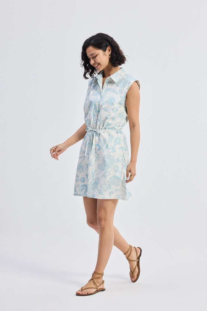 Drawstring Shirt Dress | Blue Florals