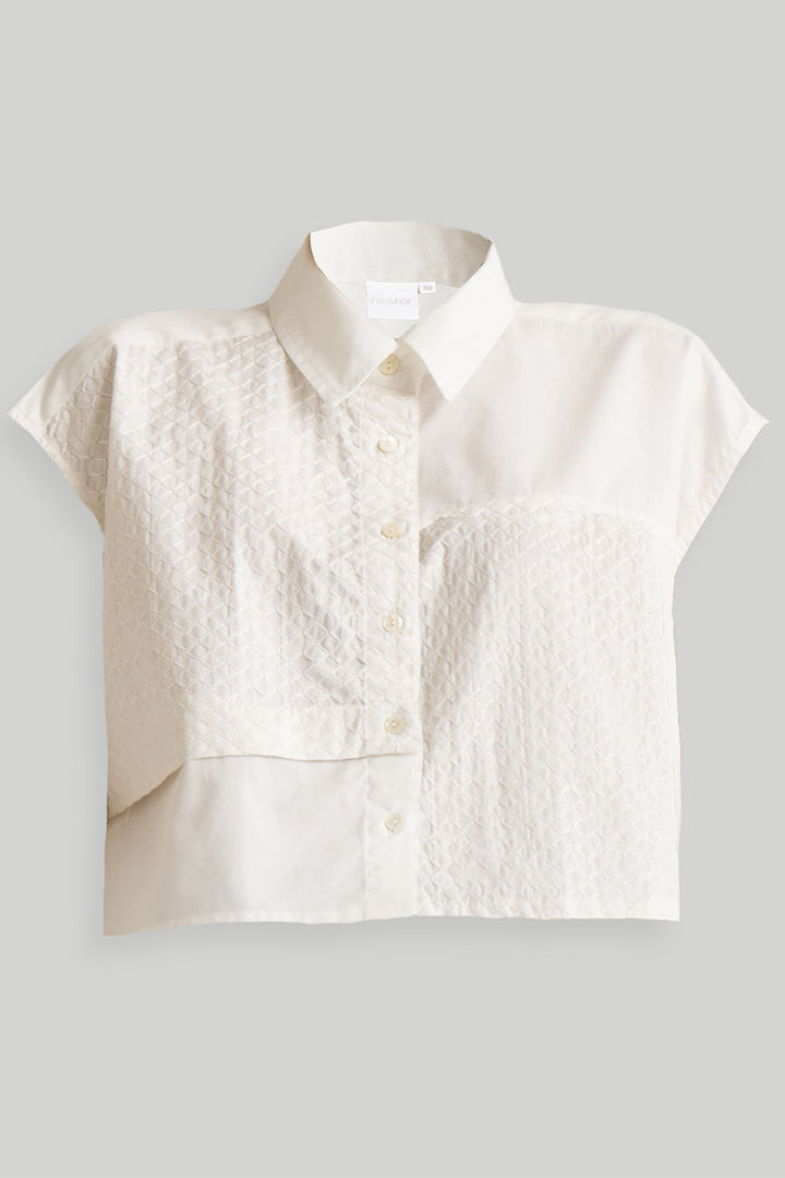 Embroidered Panel Crop Top - White