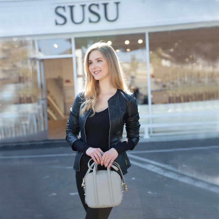 Susu The Evelyn Gray Leather Crossbody Bag