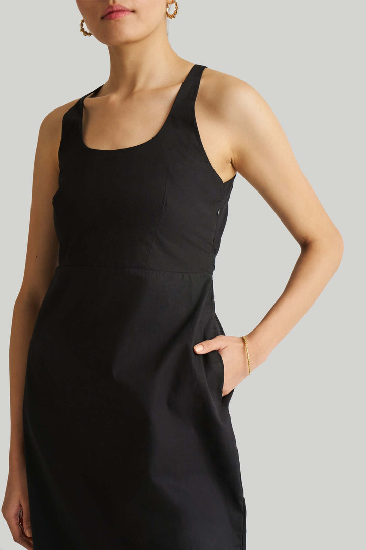 Fitted Knee Length Dress - Black