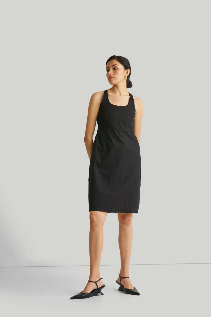 Fitted Knee Length Dress - Black