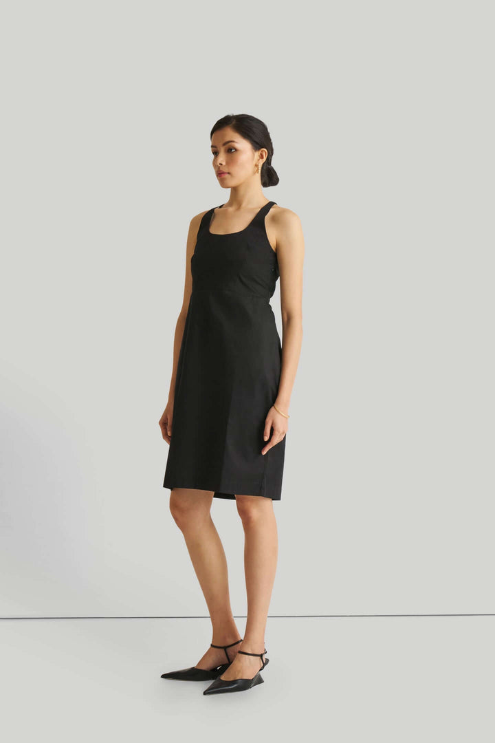 Fitted Knee Length Dress - Black