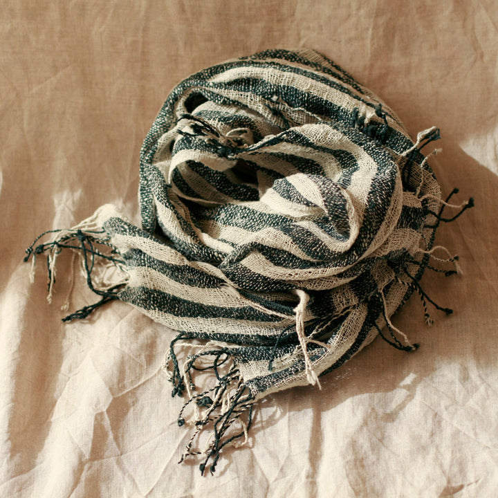 Fatima Hand-loomed Raw Cotton Scarf - Black