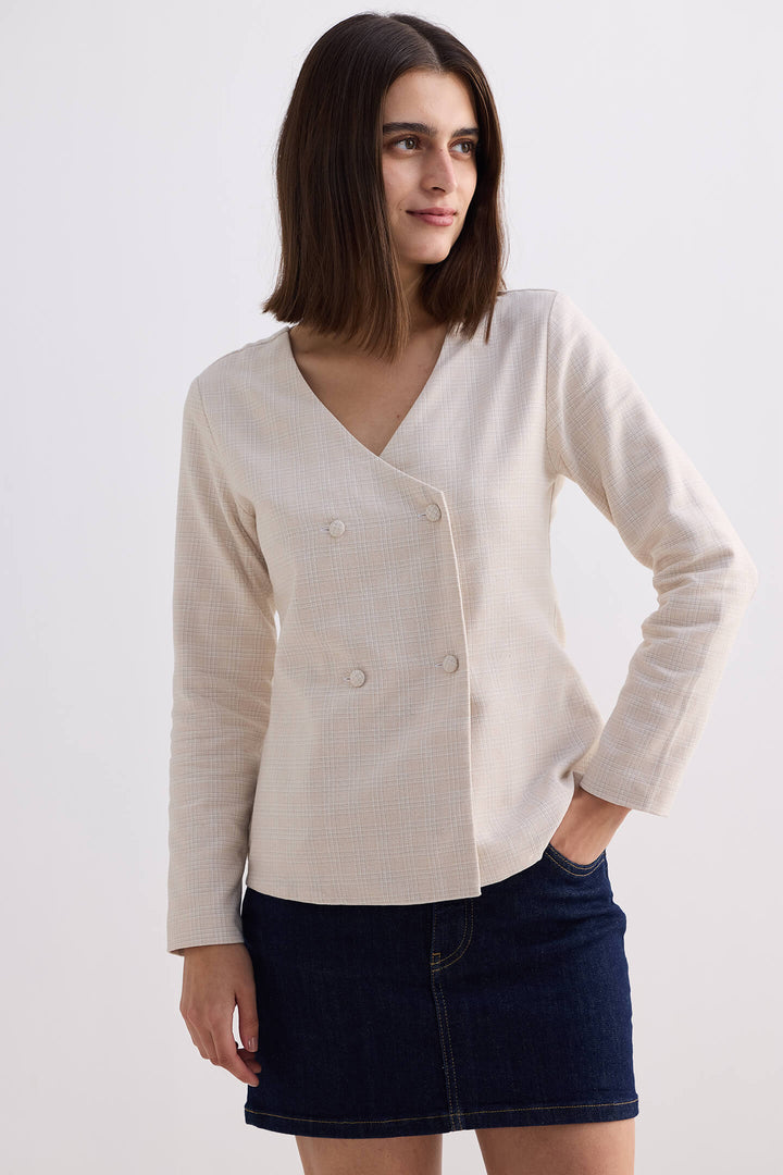 Fitted Cotton Tweed Jacket | Cream