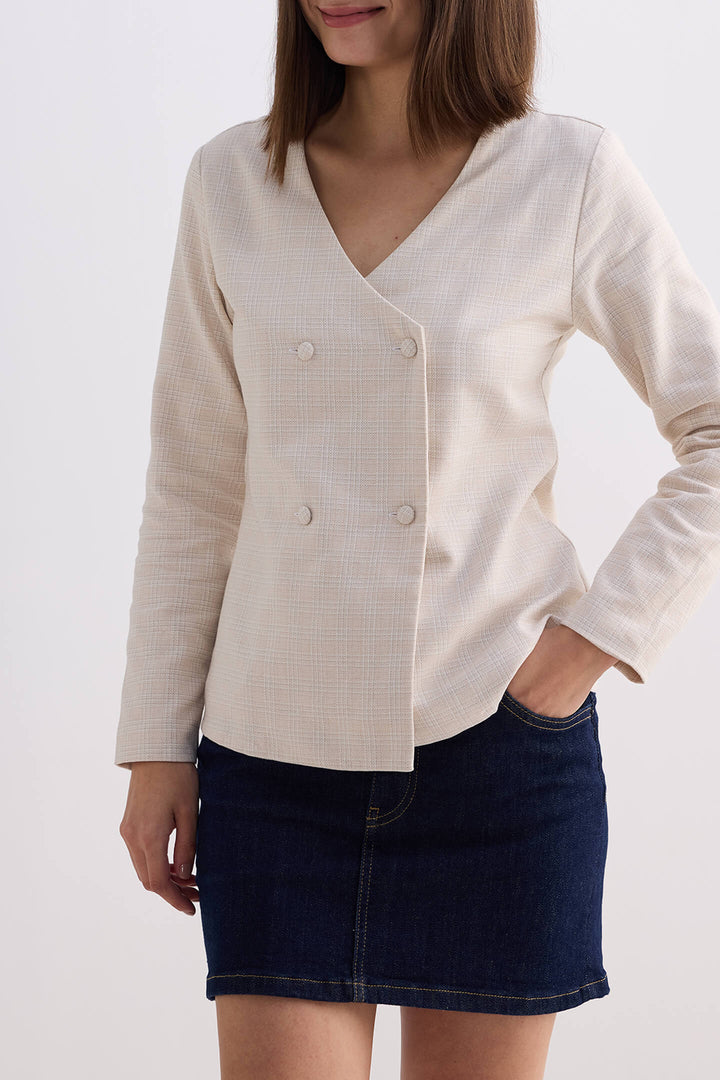 Fitted Cotton Tweed Jacket | Cream