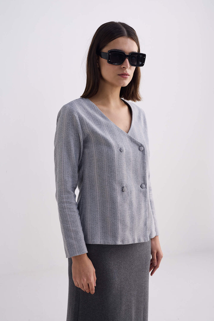 Fitted Cotton Tweed Jacket | Grey