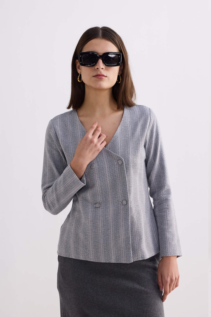 Fitted Cotton Tweed Jacket | Grey